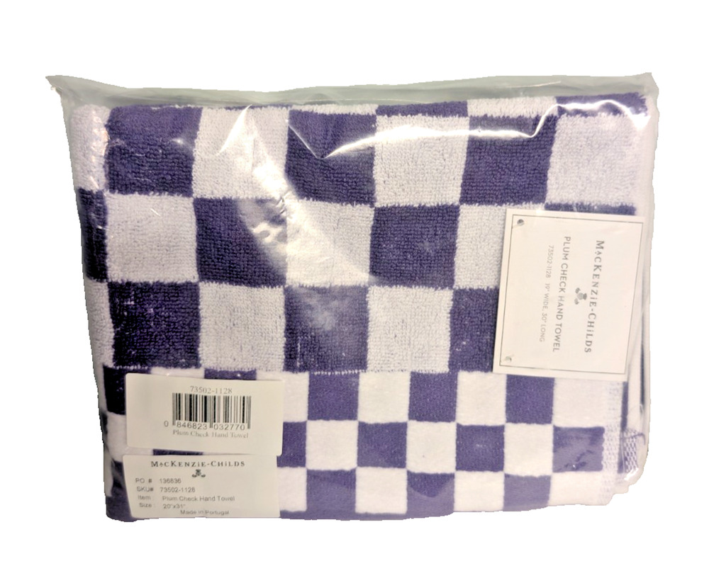 MacKenzie Childs Plum Check Hand Towel 20 x 31" Purple White